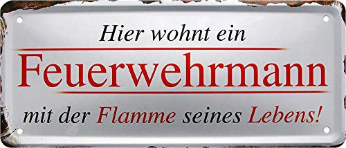schilderkreis24 - Feuerwehr Blechschilder 20x30cm Set – Sprüche & Deko für Feuerwehrmann (Hier WOHNT EIN FEUERWEHRMANN MIT DER Flamme SEINES Lebens!)
