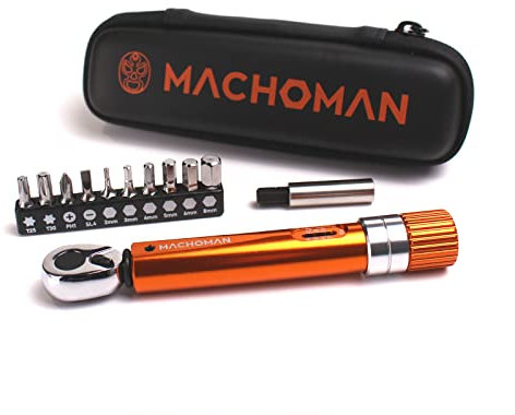 MACHOMAN 1/4 Dr. Taschen-Drehmomentschlüssel 2-14 Nm, Fahrradzubehör mit 10-Bit-Satz und magnetischer Bitaufnahme, Adapter für Fahrrad, Mountainbike (TQW210SB)