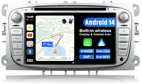 JOYX Android 14 Autoradio Passt für Ford Focus/Mondeo/S-Max/C-Max/Galaxy - Eingebauter DSP - 4G+64G - Kamera Canbus MIC - 2 Din - 7 Zoll - HDMI 4K-Video Bluetooth DAB Carplay 4G WiFi Lenkradsteuerung