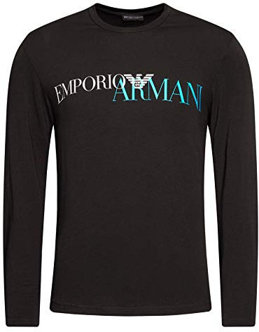 Emporio Armani Herren T-Shirt 111907 0A516, Lange Ärmel, Rundhals (Schwarz/Blaues Logo, L)