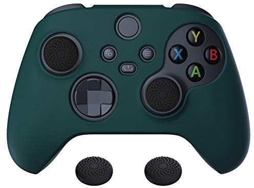 PlayVital Pure Series Funda de Silicona Antideslizante para Control Xbox Series X, Carcasa de Goma Protector Tacto Suave para Mando Xbox Series S con Negro Tapas de Joysticks - Oscuro Verde