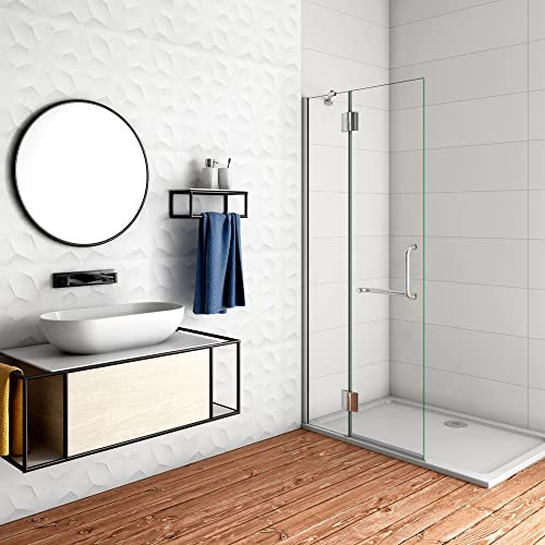 WALK IN Parete Doccia Paretina Fissa + Porta Movibile 86x190 cm in Vetro 8 mm Trasparente Temperato Anticalcare con Barra Stabilizzatrice Telaio Cromato Lucido