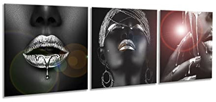 artissimo, Glasbild mehrteilig XXL, 3-teilig ca.150x50cm, AG5291A, Lippen Frau Silber, Fashion, Bild aus Glas, 3-Teiler, moderne Wanddekoration aus Glas, Wandbild, Wohnzimmer modern