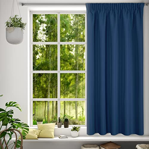 Eurofirany Rita Vorhang Gardine Glatt Schlicht Einfarbig - Kräuselband Modern Schlafzimmer Wohnzimmer Lounge Kinderzimmer 1 Stück Einzeln Dunkel Blau 140x175cm