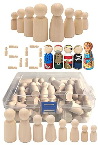 50 Stück Holzfiguren Zum Bemalen, Holzfiguren Puppen, Humanoide Marionette Kinderspielzeug Männlich und Weiblich Puppe Spielzeug Basteln Kunsthandwerk, Familie DIY Basteln Hochzeitsfeier Dekor