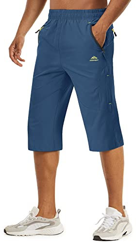 TACVASEN Sommerhose Atmungsaktiv Schenelltrocknend Caprihose Leicht Wanderhose Herrenhose, Blau Grau, 34