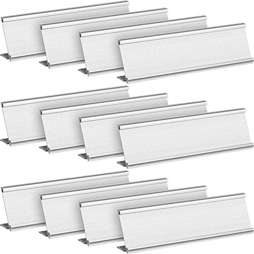 LEIFIDE 12 Pack Aluminum Name Plate Holder for Desk 2 x 8 Inch Blank Name Plates Office Business Desk Holder Desktop Table Display for Business Office Meeting End of Year Teacher Classroom(Silver)
