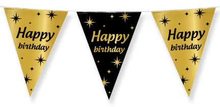 PD-Party - Happy Birthday Girlande für Geburtstag - Wimpelkette - Deko Geburtstag - Happy Birthday - Schwarz Gold Deko - Party Deko - Geburtstag Junge & Mädchen - Geburtstags Deko - 1000 x 30 cm