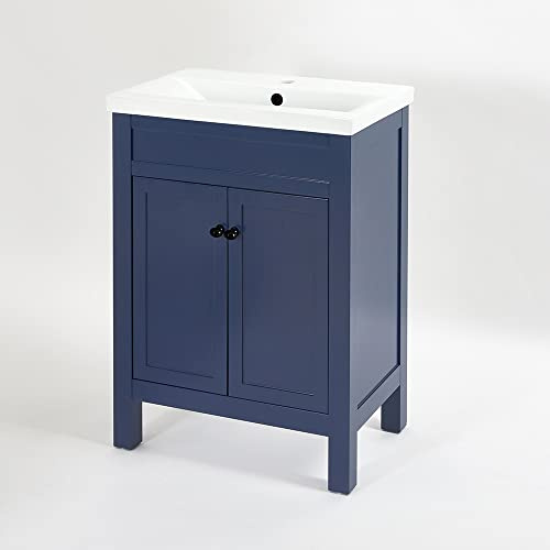 Milano Navy Blue 615mm Bathroom Vanity Unit Basin Round Black Handle