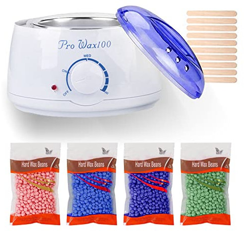 Nimokong Kit Épilation Cire - Chauffe cire Éléctricot - Chauffeurs de Cire - Chauffe cire Epilation -4 x 100 g épilatoire cire, 20 Spatules ,Epilation cire chaude
