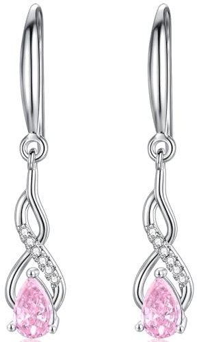 WOVEE Ohrringe Silber 925 Hängend AAA Zirkonia Rose Topas Ohrhänger Lange Hängeohrringe Damen Braut Hochzeit Schmuck