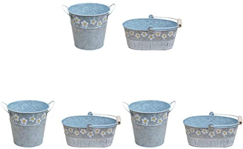 Berrysun Blumentöpfe 6 Stück Vintage Metall Vintage Metall Vase Eisen Blumeneimer Antik Metall Pflanzer Pflanzer mit Griff (Color : Silverx3pcs, Size : 19.5X13CMx3pcs)