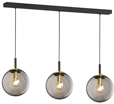 meineWunschleuchte LED Pendelleuchte 3flammig Rauchglas Schwarz mit Messing - 115cm lang