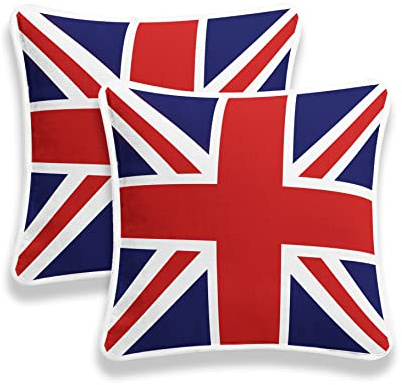 CHILIMILII Set of 2 Union Jack British Flag vintage Style Cushion Covers, 100% Cotton Square Decorative Cushion Cover/Pillowcase, sofa case,18x18 Inch (45x45CM), for sofa, couch, bed (Red & Blue)