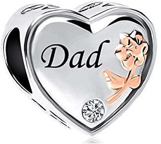 FGT Charm per ragazze e donne, per bracciali, collane, ciondoli, compatibile con braccialetti Pandora, in oro rosa, cuore, argento, regalo per papà, figlio, Zirconia cubica, Nessuna pietra preziosa