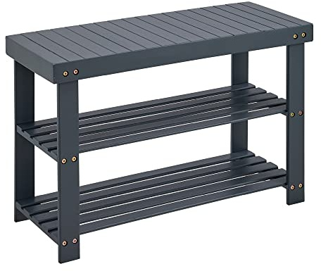 LIVIVO Bamboo Two Tier Shoe Rack - Multipurpose Storage Stand Shelf Organiser With Seat - Perfect For Hallway, Entryway, Livingroom, Bedroom & Garage - Grey