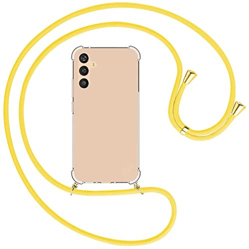 mtb more energy® Handykette kompatibel mit Samsung Galaxy A34 5G - Banana Gelb/Gold - Smartphone Hülle zum Umhängen - Anti Shock Full TPU Case