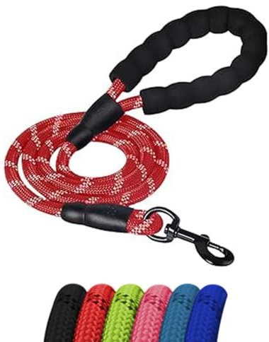 ProBytes 1.2M Dog Lead - Reflective Thread Safety Design, 360° Swivel Lobster Claw Clip/Hook, Easy Grip Padded Handle, Heavy Duty & Waterproof, Leash, Rope, Harness, Small Medium Large Pets - Red