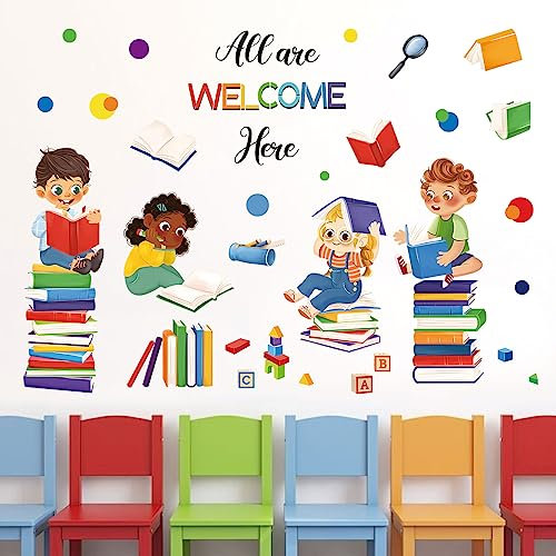 wondever Wandtattoo Bücher Lesen Kinder Wandaufkleber Sprüche und Zitate Inspirierende Wandsticker Wanddeko für Klassenzimmer Lesen Ecke