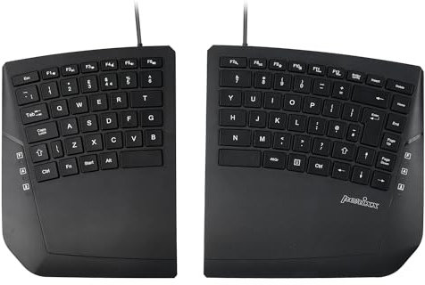 Perixx PERIBOARD-524B UK QWERTY Wired Ergonomic Split Keyboard - Compact TKL Design, Curved Keys, Adjustable Tilt, Low Profile, Multimedia Shortcuts - Black
