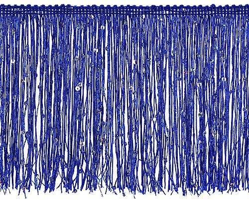 QUARKZMAN 1 Yard von 15cm/6 Pailletten Franse Besatzmen Glitzernde Basteln Fringe Quaste Trimmen Farbband für Kostüm Kleider Basteln Nähen Kunsthandwerk Dekoration (3.28 ft/1m) Blau