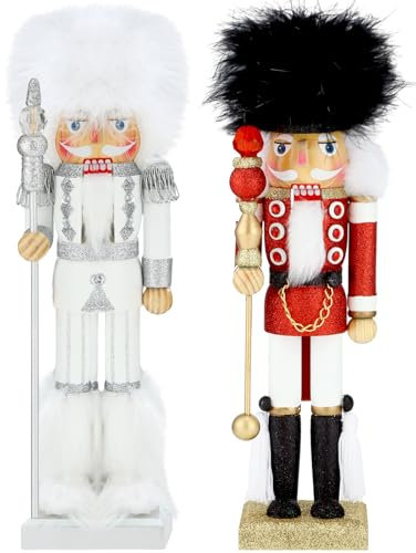 Soaoo 2 Stück Weihnachten Nussknacker Ornament 35,6 cm Holz Nussknacker Soldat Weihnachtsdekoration mit Lebkuchenmann für Desktop Tisch Sammlerstück Dekoration