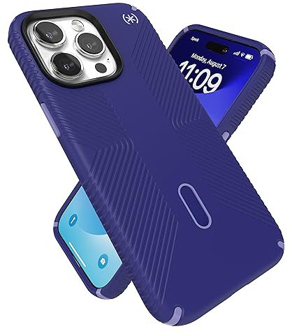 Speck iPhone 15 Pro Max Hülle – ClickLock rutschfeste Interlock, MagSafe kompatibel, Fallschutzgriff – Soft Touch 6,7 Zoll Handyhülle – Presidio2 Grip Future Blue/Purple Ink/Sky Purple