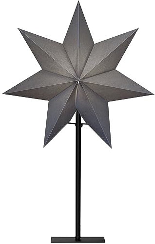 EGLO Tischlampe mit Weihnachtsstern, Dekostern beleuchtet aus Papier in Grau mit Standfuß aus Metall in Schwarz, 3D Fenster-Leuchtstern stehend mit Kabel, E14 Fassung