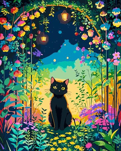 jieyisier Pintura por números para adultos, gato, bricolaje, paisaje, pintura al óleo, juego de lienzo con 3 pinceles y pigmento acrílico para mujeres, decoración del hogar, cumpleaños, regalo de