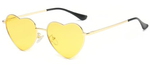 qinqilanqi-S Polarised Love Heart Sunglasses for Women Vintage Fashion Gold Metal Frame Cute Party Festival Glasses UV400 Protection(Gold/Yellow)
