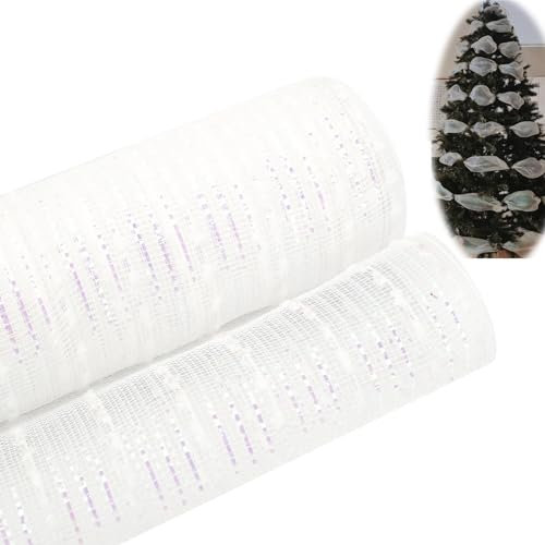 1Pcs Christbaumschmuck,Weihnachtsband zum Basteln,Für Weihnachtsbäume, Kunsthandwerk, Girlanden, Schleifen, Osterkränze, Hochzeitsfeierdekorationen,26cmx10Yards,Weiß + glänzende Farbe