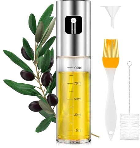 PORTENTUM Pulvérisateur d'huile Premium pour cuisine et friteuse d'air 100 ml Spray Cuisine Anti-goutte, Huile en verre avec distributeur, Accessoires Friteuse sans huile