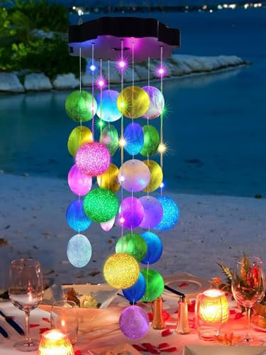 iShabao Muschel Solar Windspiel Garten mit Pastell Kugel, 18 LED Solar Windspiel für Draußen Abdichtung, Geschenke für Mutter/Frauen/Tochter/Freundin, Dekorationen für Baum, Terrasse, Balkon, Hochzeit