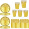 60 Pcs Yellow Party Tableware Set for Her,Girls,Women,Yellow Paper Plates Paper Cups and Napkins,Sparkling Diamond Gold Paper Dinnerware Set for Birthday,Wedding,Baby Shower Party Tableware