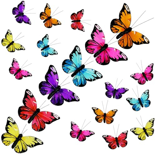 12 Pieces Feather Butterfly Decorations, Set of 12 Artificial Butterflies for Crafting, Flower Decor, for Wedding, Christmas, Party, Accessories, Garden Decoration