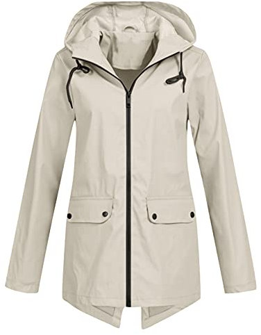 Veste de course légère et imperméable pour femme - Grandes tailles - Capuche imperméable - Veste de transition respirante - Trench - Coupe-vent - Veste softshell - Veste d'extérieur, beige, L