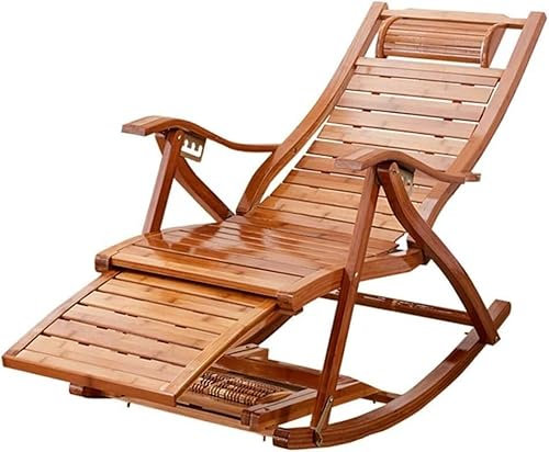 FLORIG Guardería, Exterior para Patio, jardín, Playa, Piscina, Cubierta de Madera de bambú portátil, sillón reclinable con reposabrazos y Masaje de pies, máx. 150 kg