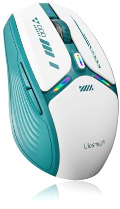 Uiosmuph G19 Bluetooth Maus, LED Bluetooth Funkmaus (Tri-Mode: BT 5.1/5.0+2.4G), Batteriestand sichtbar, 1600 DPI Optical, kabellose USB Maus Wiederaufladbarer Funkmaus für Laptop, Mac OS, Grün