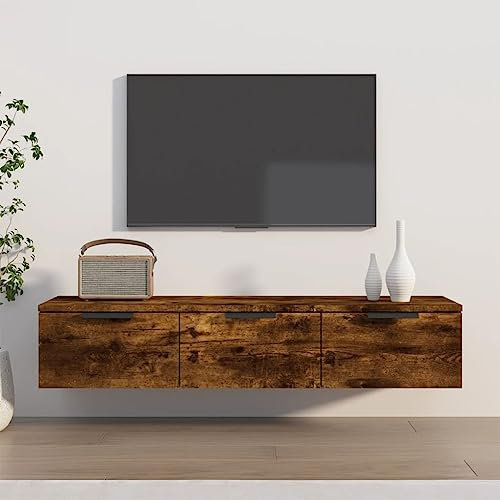 FOZICV Armoire murale, 102 x 30 x 20 cm, avec 3 tiroirs, meuble TV, meuble suspendu, polyvalent, chêne fumé, pour salon, bureau, meuble bas
