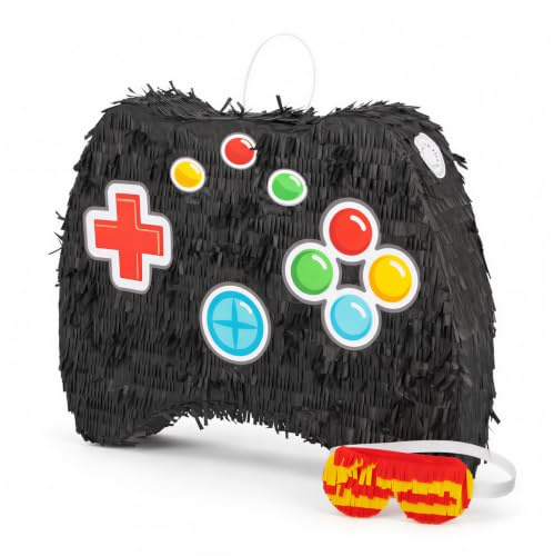 Fax Potato 2pc Game Controller Piñata- und Augenbinden-Set - Schwarz - Mexikaner Kinder Mädchen Jungs Geburtstagsfeier Parteien Spiele Dekorationen Bausatz