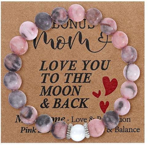 Yolev Armband Mondstein 8mm Perlen Edelstein Armband Naturstein Armbänder für Lehrer Yoga Perlenarmband Glucksbringer Geschenk für Lehrer Freundschafts Partner