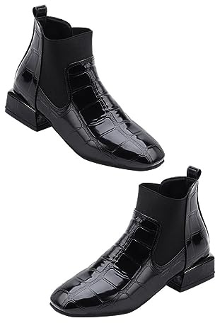 TOGEVAL 1paio Stivaletti Eleganti Vernice Nera Con Spesso Stivaletti Comodi e Versatili Per Occasioni Diverse Con Fodera Singola