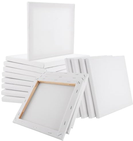 15 Stück 100% Baumwoll Leinwand Set, 20x20cm weiß Künstler keilrahmen, leinwände zum bemalen Säurefreie Leinwand Set für Marker, Gouache, Acryl, Aquarell, Ölfarbe, Bleistiftzeichnung und Ölgemälde