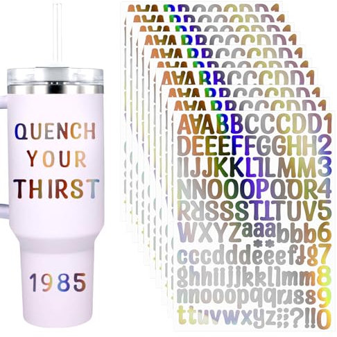 10 Sheets Vinyl Letters Stickers for Stanley Cups, Self-Adhesive Glitter Alphabet Stickers Waterproof Shiny Numbers Stickers Name Stickers for Water Bottle Craft Notebook Scrapbooking Decor