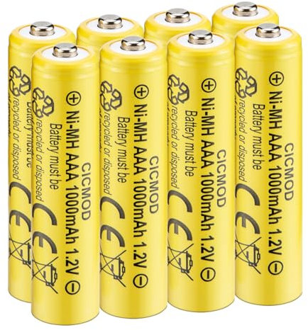 CICMOD Piles Rechargeables Ni-MH AAA 1000mAh, HR03 1.2V Haute Capacité, AAA Batterie Rechargeables, Lot de 8 pour Produits Solaires, électroniques Quotidiens