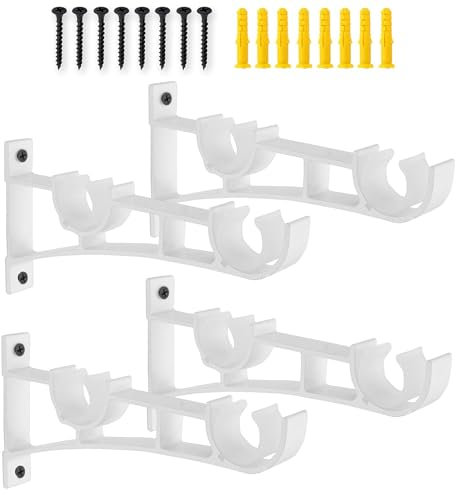Gardinenstange Halterung Sonwaha 4 Stück Vorhangstange mit Doppelstange Vorhang Halter Gardinen Stangenhalterung für Gardinen Kleiderstange Duschstange (Weiß)