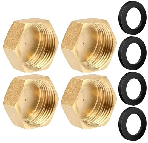 heqxwl 4 Stück Messing-Blindstopfen, G1/2“ (Ø20mm), Sechskant-Schlauchkappe, Endstopfen für Rohrverbindungen, Innengewindefittings für Wasserleitungen (Kappe Ig, 1/2)