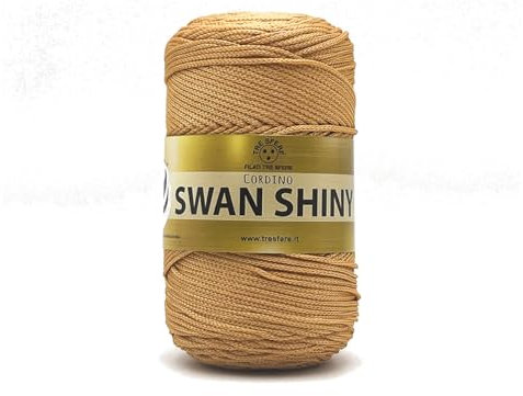 Swan Shiny Tre Sfere Filato Tipo Cordino 100% Polipropilene 250 gr 250 mt Spessore 2 mm per Borse Pochette e Portamonete con Ferri da Maglia o Uncinetto (Oro - 049)
