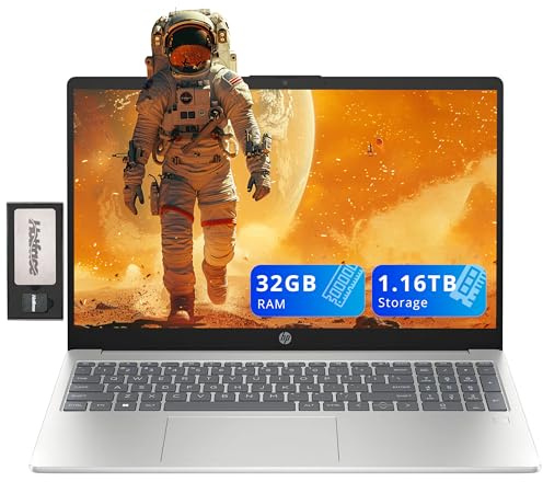 HP Computer portatile FHD da 15,6, Intel i3-N305, 32 GB di RAM, 1,16 TB di memoria (SSD da 1 TB + set di docking station da 160 GB), grafica Intel UHD, lettore di impronte digitali, tastiera