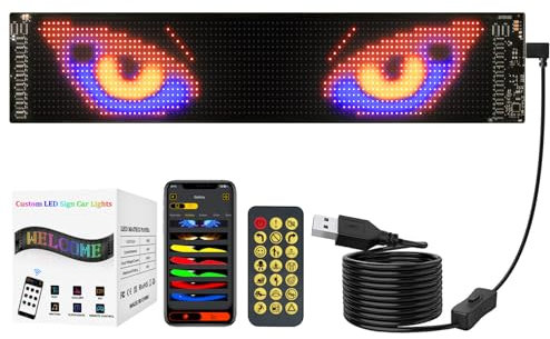 GLUROO Ojos LED para Camion, Luz LED Devil Eyes con Control Remoto por Aplicación, USB Pantalla Flexible Programable para Parabrisas de Automóviles, 380x100mm